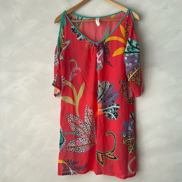 Simone Pérèle swim cover up caftan tropical resort cold shoulder robe vacation - Picture 1 of 6